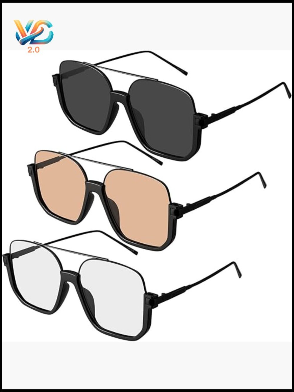 Retro Oversized Aviator Sunglasses Square Semi Rimless Trendy Shades